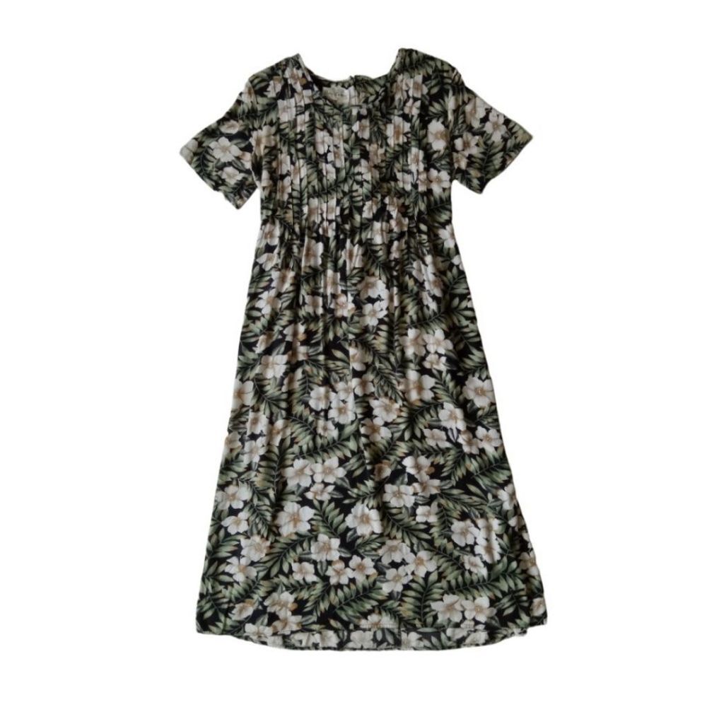 Betsy Lauren Vintage Multicolor Floral Print Short Sleeve Midi Dress Women's 14